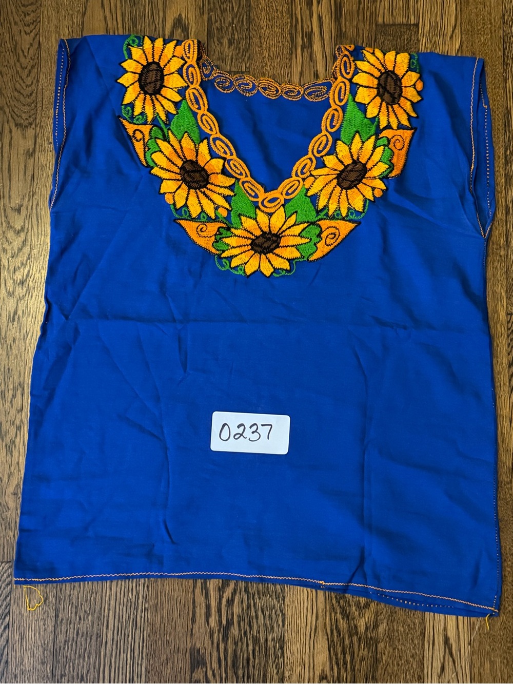 Embroidered Sunflower Top - Blue